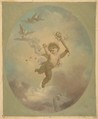A winged putto and turtle doves, Jules-Edmond-Charles Lachaise French, Oil on canvas; mounted on wove paper