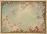 Design for a ceiling painted with putti in clouds with roses, Jules-Edmond-Charles Lachaise French, Oil on laid paper; mounted on wove paper