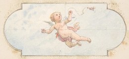 A winged putto, Jules-Edmond-Charles Lachaise French, graphite and watercolor on wove paper; mounted on wove paper