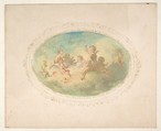 Winged putti at a banquet, Jules-Edmond-Charles Lachaise French, Oil on embossed card