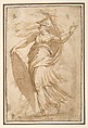 Mars and Cupid (recto); Female Standing Figure with a Helmet and a Shield (Bellona?) (verso), Andrea Schiavone (Andrea Meldola) (Italian, Zadar (Zara) ca. 1510?–1563 Venice), Pen and brown ink, brush and brown wash (recto and verso); possible traces of black chalk underdrawing