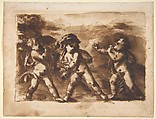 Three Dancing Putti, Leonardo Scaglia (Italian, documented Perugia, Ancona, 1640–1650), Pen and brown ink, brush and brown wash