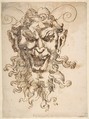 Satyr's Head, Attributed to Adamo (Ghisi) Scultori (Italian, Mantua ca. 1530–1587 Rome), Pen and brown ink over traces of chalk