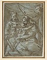 The Holy Family with the Infant Baptist, Girolamo Siciolante da Sermoneta Italian, Pen and brown ink, brush and brown wash, highlighted with white, on blue paper