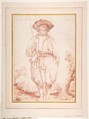 Standing Countryman Holding a Staff, Giovan Gioseffo dal Sole (Italian, Bologna 1654–1719 Bologna), Red chalk