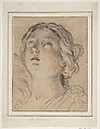 Female Head Upturned, Giovan Gioseffo dal Sole  Italian, Black chalk, highlighted with red chalk