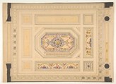 Design for a paneled ceiling painted with putti, birds, and floral motifs, Jules-Edmond-Charles Lachaise  French, graphite, pen and ink, watercolor and gold paint on laid paper