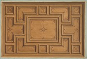 Design for a decorated ceiling, Jules-Edmond-Charles Lachaise French, graphite, pen and ink, and watercolor on wove paper; inlaid in blue wove paper