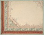 Partial design for the painted decoration of a ceiling, Jules-Edmond-Charles Lachaise French, graphite, pen and ink, and watercolor on wove paper; inlaid in blue wove paper