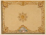 Design for a ceiling with painted decoration, Jules-Edmond-Charles Lachaise French, graphite, watercolor, and gold paint on wove paper; mounted on wove paper