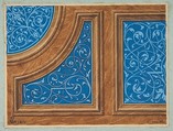 Partial design for wood panneling inlaid with painted panels, Jules-Edmond-Charles Lachaise French, Pen and ink, watercolor, and gouache