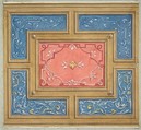 Design for a coffered ceiling with painted panels, Jules-Edmond-Charles Lachaise French, Pen and ink, watercolor, and gouache on wove paper; inlaid in blue wove paper