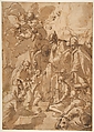 The Presentation of the Virgin in the Temple (recto); Another Design for the Same Composition (verso), Pietro Testa (Italian, Lucca 1612–1650 Rome), Pen and brown ink, brush and brown wash, on beige paper (recto); pen and brown ink (verso).
