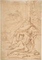 The Virgin Lamenting over the Dead Christ, Pietro Testa (Italian, Lucca 1612–1650 Rome), Pen and brown ink, on beige paper