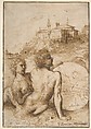Two Satyrs in a Landscape, Titian (Tiziano Vecellio) (Italian, Pieve di Cadore ca. 1485/90?–1576 Venice), Pen and brown ink, highlighted with white gouache on fine, off-white laid paper