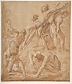 Elevation of the Cross, After Alessandro Tiarini (Italian, Bologna 1577–1668 Bologna), Some traces of pen and brown ink, red-brown wash, highlighted with white, on beige paper