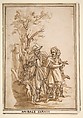 Travelers on a Road, Alessandro Tiarini (Italian, Bologna 1577–1668 Bologna), Pen and brown ink, brush and brown wash, over a little black chalk
