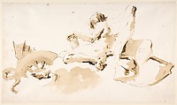 Seated Figure of Time, Giovanni Battista Tiepolo (Italian, Venice 1696–1770 Madrid), Pen and dark brown ink, brush with pale and dark brown wash, over black chalk