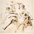 Woman Transported by Three Putti, Giovanni Battista Tiepolo (Italian, Venice 1696–1770 Madrid), Pen and brown ink, brush with pale and dark brown wash, over leadpoint or black chalk