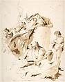 Scherzo di Fantasia: Standing Warrior and King with Five Attendants, Giovanni Battista Tiepolo (Italian, Venice 1696–1770 Madrid), Pen and brown ink, brush with pale and dark brown wash, over leadpoint or black chalk