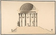 Design for a Section of a Domed Corinthian Temple, Pierre Mathieu (French, Dijon 1657–1719 Paris), Pen and black ink, brush and gray and beige wash over graphite underdrawing