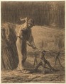 Woodcutter Trimming Faggots, Jean-François Millet (French, Gruchy 1814–1875 Barbizon), Conté crayon with stumping on beige laid paper