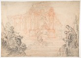 Study for a Festival Machine, Attributed to Laurent Hubert (French, died ca. 1780), Black and red chalk, rubbed at top, and watermark traced in graphite on verso