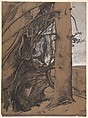 A Fir Tree in the Forest of the Landes, Aquitane, René-Ernest Huet (French, 1876–1914), Black chalk, graphite, pen and ink, and white wash on brown wove paper