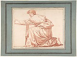 Kneeling Draped Male Figure, Jean Guillaume Moitte (French, Paris 1746–1810 Paris), Red chalk; framing lines in pen and brown ink