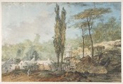 View of a Park, Louis Gabriel Moreau (French, Paris 1740–1806 Paris), Watercolor and gouache over traces of graphite.