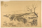 Drawing for an Etching: Cavaliers in a Landscape, Evert Louis van Muyden (Swiss, Albano Laziale 1853–1922 Orsay), Pen and black ink on wax paper