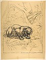 Crouching Tiger, Evert Louis van Muyden (Swiss, Albano Laziale 1853–1922 Orsay), Pen and black ink, black chalk, on wax paper