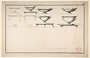 Studies of Eight Silver Pieces, Jean Guillaume Moitte  French, Pen and black ink, brush and gray wash
