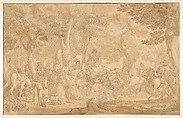 Outing in a Wood, Jean Michel Moreau le Jeune (French, Paris 1741–1814 Paris), Pen and black ink, brown wash, over black chalk, on beige paper.