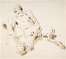 Seated Satyr Holding a Garland, Giovanni Battista Tiepolo (Italian, Venice 1696–1770 Madrid), Pen and brown ink, brush with pale and dark brown wash, over leadpoint or black chalk