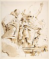 Aged Dignitary Attended by Mercury and Prudence, Giovanni Battista Tiepolo (Italian, Venice 1696–1770 Madrid), Pen and brown ink, brush with pale and dark brown wash, over black chalk