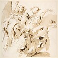 Virtue Crowning a Bearded Man, Giovanni Battista Tiepolo (Italian, Venice 1696–1770 Madrid), Pen and brown ink, brush with pale and dark brown wash, over black chalk