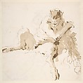 Seated Satyr Holding a Garland, Giovanni Battista Tiepolo  Italian, Pen and dark brown ink, brush with pale and dark brown wash, over leadpoint or black chalk