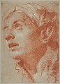 Head of a Young Man in Three-Quarter View, Giovanni Battista Tiepolo (Italian, Venice 1696–1770 Madrid), Red chalk, highlighted with white chalk, on blue-gray paper