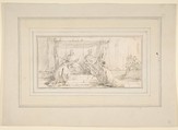 Illustration for a Book:  Two Monks Kneeling before a Doge and an Emperor (Doge Ziani and Emperor Barbarossa?), Giovanni Battista Tiepolo (Italian, Venice 1696–1770 Madrid), Black chalk.   Horizontal and vertical centering lines ruled in faint black chalk