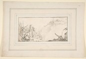 Illustration for a Book:  Cardinal with Troops Facing a Fortification on a Hilltop, Giovanni Battista Tiepolo (Italian, Venice 1696–1770 Madrid), Black chalk.   Horizontal and vertical centering lines ruled in faint black chalk