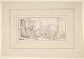 Illustration for a Book:  Soldiers Storming a City, Giovanni Battista Tiepolo (Italian, Venice 1696–1770 Madrid), Black chalk.   Horizontal and vertical centering lines ruled in faint black chalk
