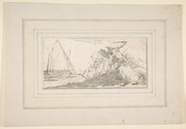 Illustration for a Book:  Battle by the Sea Coast, Giovanni Battista Tiepolo (Italian, Venice 1696–1770 Madrid), Black chalk.   Horizontal and vertical centering lines ruled in faint black chalk