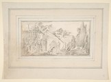 Illustration for a Book: Scene of Men Disposing of Corpse in a Garden, Giovanni Battista Tiepolo (Italian, Venice 1696–1770 Madrid), Black chalk.   Horizontal and vertical centering lines ruled in faint black chalk