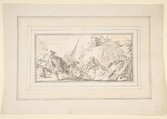 Illustration for a Book:  Scene of Combat, Giovanni Battista Tiepolo (Italian, Venice 1696–1770 Madrid), Black chalk.   Horizontal and vertical centering lines ruled in faint black chalk