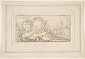 Illustration for a Book:  Attacks on the Walls of a City, Giovanni Battista Tiepolo (Italian, Venice 1696–1770 Madrid), Black chalk.   Horizontal and vertical centering lines ruled in faint black chalk