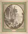 Architectural Capriccio, Jean Henri Alexandre Pernet (French, Paris 1763–after 1789), Pen and gray ink, brush and gray, brown, and colored wash