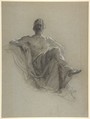 Seated Bearded Man, Nude to the Waist (Jupiter Seated), Isidore Pils (French, Paris 1813/15–1875 Douarnenez), Black and white chalk on gray paper