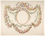 Floral Swags Framing an Empty Oval, Attributed to Jean Pillement (French, Lyons 1728–1808 Lyons), Pen and brown ink, brush and brown wash