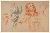 Studies for 'The Conversion of the Jailer before Saint Paul and Silas', Nicolas de Plattemontagne (French, Paris 1631–1706 Paris), Red, black, and white chalks on buff paper